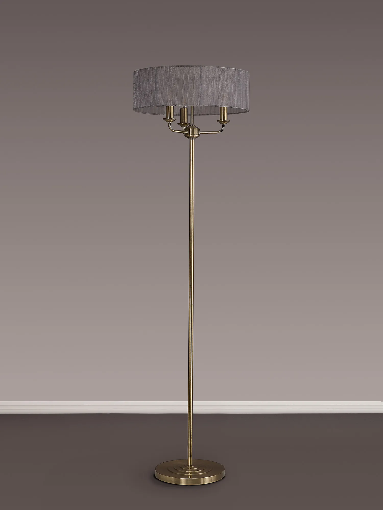 Banyan 45cm 3 Light Floor Lamp Antique Brass, Grey DK0910  Deco Banyan AB GR